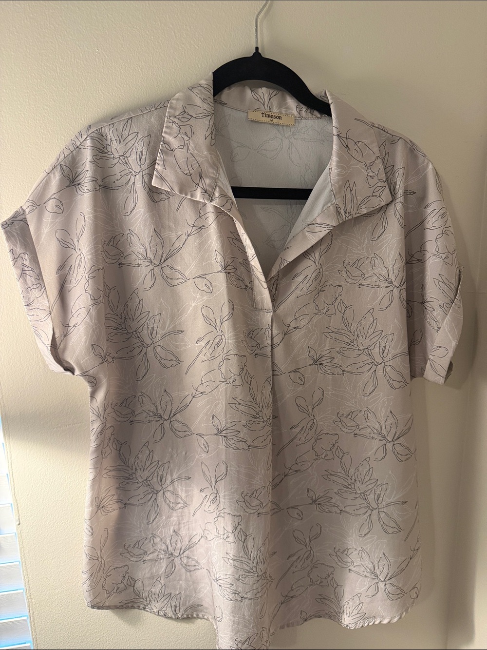 Tan Floral Short-Sleeve Button-Front Top